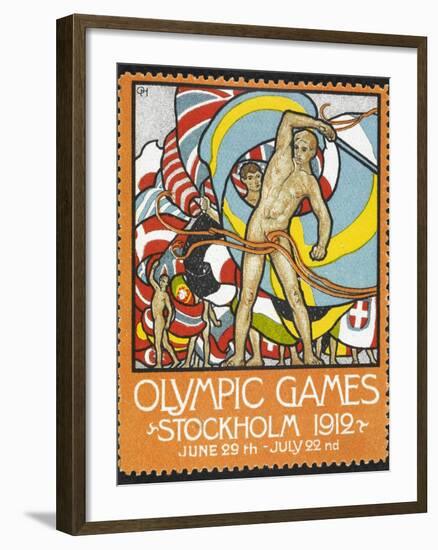 The March Of the Nations, Each Athlete Waving a Flag. Sweden 1912 Olympic Games Poster Stamp-null-Framed Giclee Print