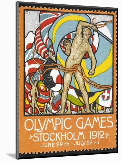 The March Of the Nations, Each Athlete Waving a Flag. Sweden 1912 Olympic Games Poster Stamp-null-Mounted Premium Giclee Print