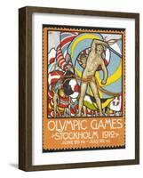 The March Of the Nations, Each Athlete Waving a Flag. Sweden 1912 Olympic Games Poster Stamp-null-Framed Giclee Print