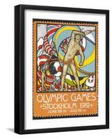 The March Of the Nations, Each Athlete Waving a Flag. Sweden 1912 Olympic Games Poster Stamp-null-Framed Giclee Print