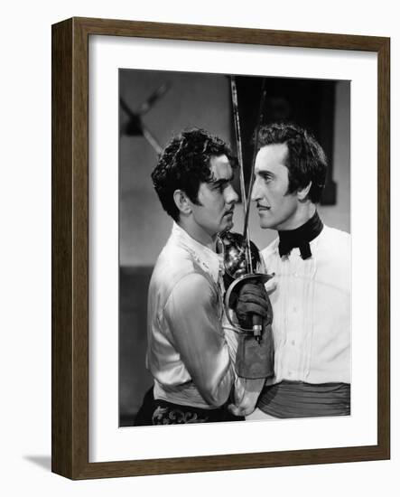 THE MARK OF ZORRO, 1940 directed by ROUBEN MAMOULIAN Tyrone Power and Basil Rathbone (b/w photo)-null-Framed Photo