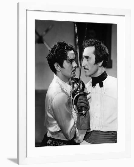 THE MARK OF ZORRO, 1940 directed by ROUBEN MAMOULIAN Tyrone Power and Basil Rathbone (b/w photo)-null-Framed Photo