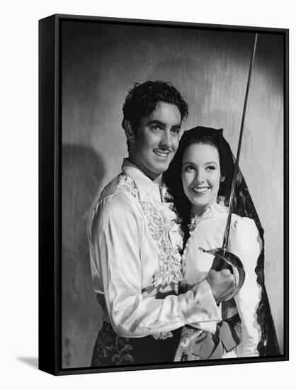 THE MARK OF ZORRO, 1940 directed by ROUBEN MAMOULIAN Tyrone Power and Linda Darnell (b/w photo)-null-Framed Stretched Canvas