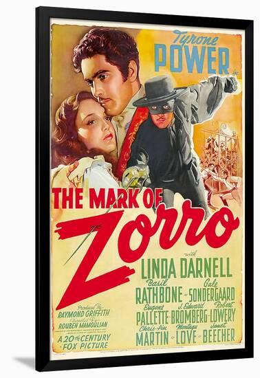 The Mark of Zorro, Linda Darnell, Tyrone Power on Argentinian Poster Art, 1940-null-Framed Art Print