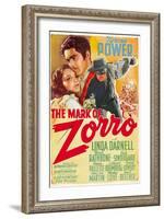 The Mark of Zorro, Linda Darnell, Tyrone Power on Argentinian Poster Art, 1940-null-Framed Art Print