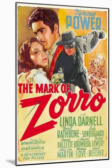 The Mark of Zorro, Linda Darnell, Tyrone Power on Argentinian Poster Art, 1940-null-Mounted Art Print