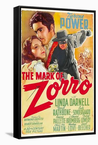 The Mark of Zorro, Linda Darnell, Tyrone Power on Argentinian Poster Art, 1940-null-Framed Stretched Canvas