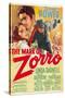 The Mark of Zorro, Linda Darnell, Tyrone Power on Argentinian Poster Art, 1940-null-Stretched Canvas