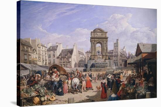 The Market and the Fountain of Innocents, 1822-John James Chalon-Stretched Canvas