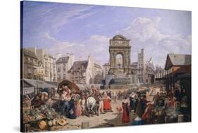 The Market and the Fountain of Innocents, 1822-John James Chalon-Stretched Canvas