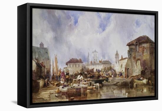 The Market on the Quay, Bruges-Samuel Austin-Framed Stretched Canvas