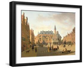 The Market Place with the Raadhuis, Haarlem-Gerrit Adriaensz Berckheyde-Framed Giclee Print