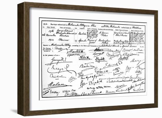 The Marriage Certificate of the Duke and Duchess of Kent, 1934-null-Framed Giclee Print