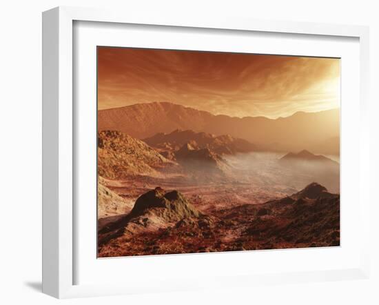 The Martian Sun Sets over the High Walls of Mojave Crater-Stocktrek Images-Framed Photographic Print