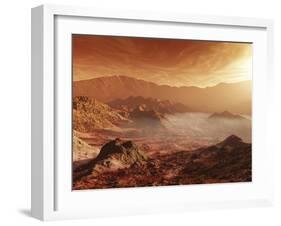 The Martian Sun Sets over the High Walls of Mojave Crater-Stocktrek Images-Framed Photographic Print