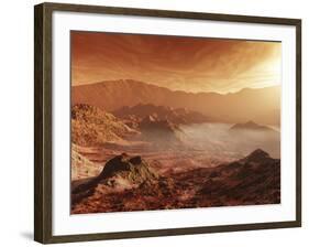 The Martian Sun Sets over the High Walls of Mojave Crater-Stocktrek Images-Framed Photographic Print