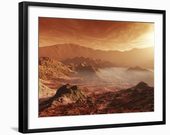 The Martian Sun Sets over the High Walls of Mojave Crater-Stocktrek Images-Framed Photographic Print