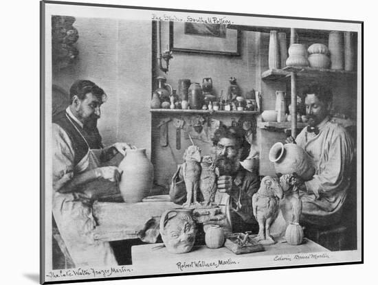 The Martin Brothers in the Studio at the Southall Pottery (B/W Photo)-English Photographer-Mounted Giclee Print