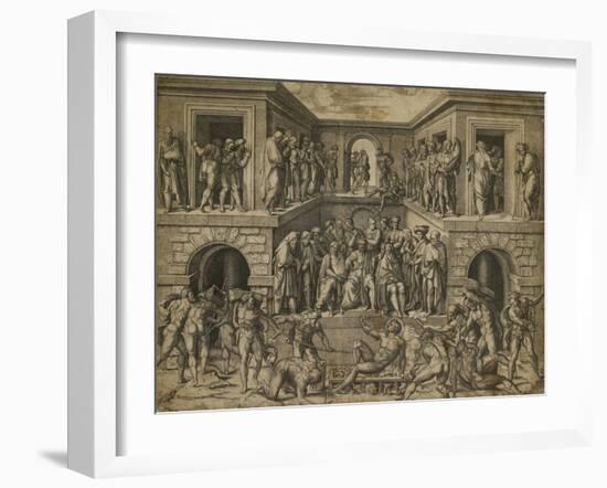 The Martyrdom of St Lawrence, C. 1525-Marcantonio Raimondi-Framed Giclee Print