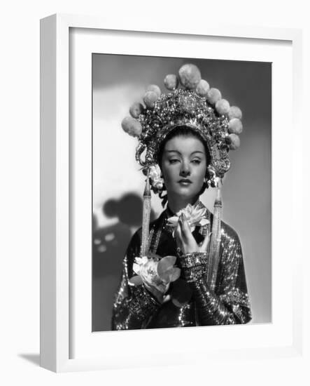 The mask of Fu Manchu by CharlesBrabin with Mirna Loy, 1932 (b/w photo)-null-Framed Photo