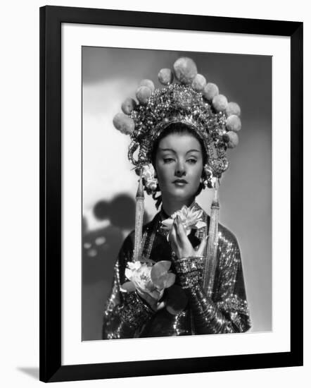 The mask of Fu Manchu by CharlesBrabin with Mirna Loy, 1932 (b/w photo)-null-Framed Photo