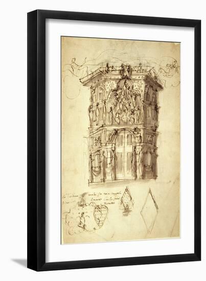 The Masque of Queens, Scene 2: the House of Fame, C.1609 (Pen & Ink on Paper)-Inigo Jones-Framed Giclee Print