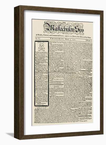 The Massachusetts Spy Newspaper, on the First Anniversary of the Boston Massacre, c.1771-null-Framed Giclee Print