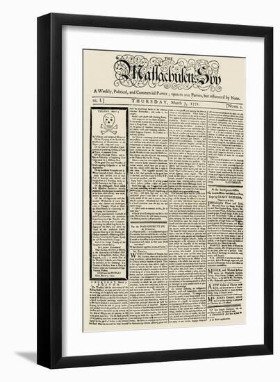 The Massachusetts Spy Newspaper, on the First Anniversary of the Boston Massacre, c.1771-null-Framed Giclee Print
