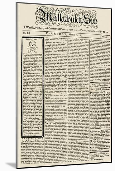 The Massachusetts Spy Newspaper, on the First Anniversary of the Boston Massacre, c.1771-null-Mounted Giclee Print