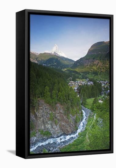 The Matterhorn, 4478M, and Zermatt, Valais, Swiss Alps, Switzerland, Europe-Christian Kober-Framed Stretched Canvas