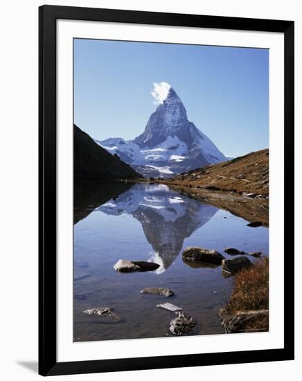 The Matterhorn, 4478M, from the East, Over Riffel Lake, Swiss Alps, Switzerland-Ursula Gahwiler-Framed Photographic Print