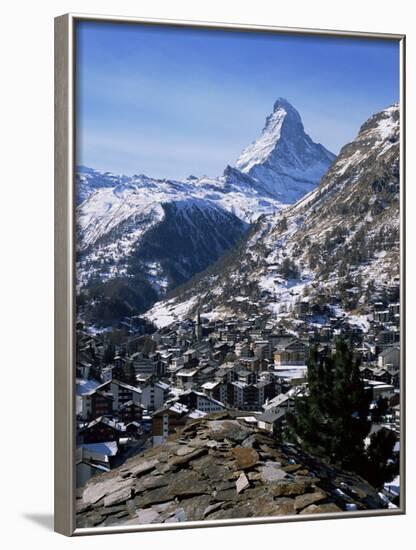 The Matterhorn, and Zermatt Below, Valais, Switzerland-Hans Peter Merten-Framed Photographic Print