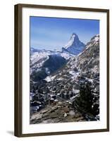 The Matterhorn, and Zermatt Below, Valais, Switzerland-Hans Peter Merten-Framed Photographic Print