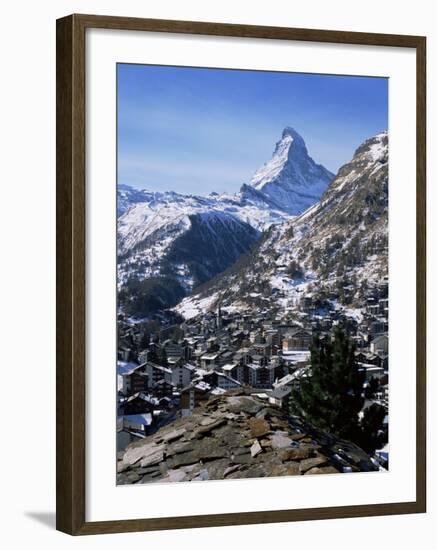 The Matterhorn, and Zermatt Below, Valais, Switzerland-Hans Peter Merten-Framed Photographic Print