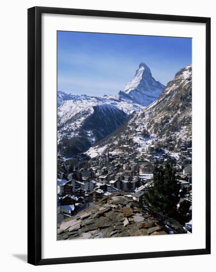 The Matterhorn, and Zermatt Below, Valais, Switzerland-Hans Peter Merten-Framed Photographic Print