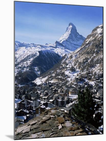 The Matterhorn, and Zermatt Below, Valais, Switzerland-Hans Peter Merten-Mounted Photographic Print