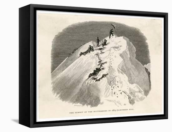 The Matterhorn Edward Whymper Plants a Flag on the Summit-Edward Whymper-Framed Stretched Canvas