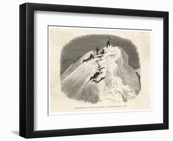 The Matterhorn Edward Whymper Plants a Flag on the Summit-Edward Whymper-Framed Art Print