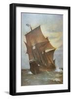 The Mayflower Carrying the Pilgrim Fathers across the Atlantic to America in 1620-Marshall Johnson-Framed Giclee Print