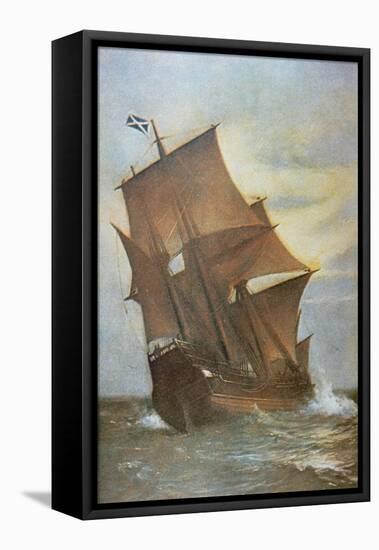 The Mayflower Carrying the Pilgrim Fathers across the Atlantic to America in 1620-Marshall Johnson-Framed Stretched Canvas