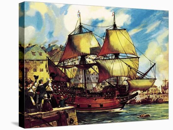 The Mayflower Leaves Plymouth-McConnell-Stretched Canvas
