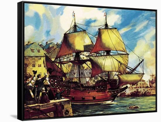 The Mayflower Leaves Plymouth-McConnell-Framed Stretched Canvas