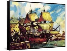The Mayflower Leaves Plymouth-McConnell-Framed Stretched Canvas