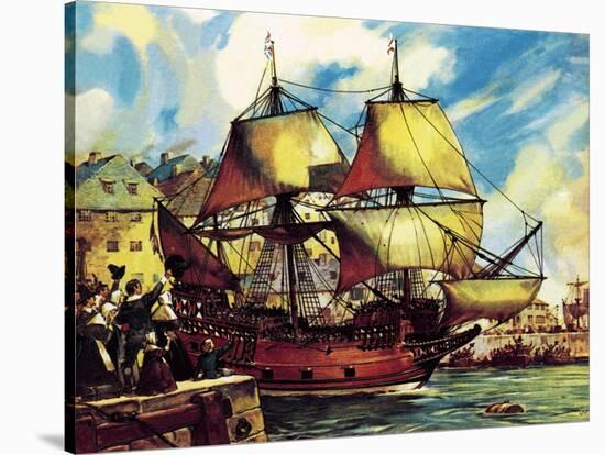 The Mayflower Leaves Plymouth-McConnell-Stretched Canvas