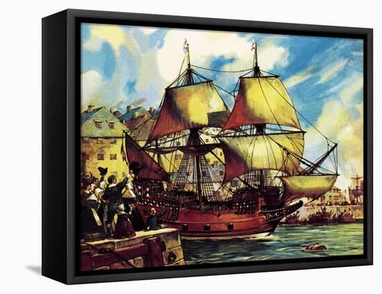The Mayflower Leaves Plymouth-McConnell-Framed Stretched Canvas