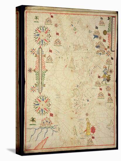 The Mediterranean Basin, from a Nautical Atlas, 1646 (Ink on Vellum) (See also 330937-330938)-Italian-Stretched Canvas