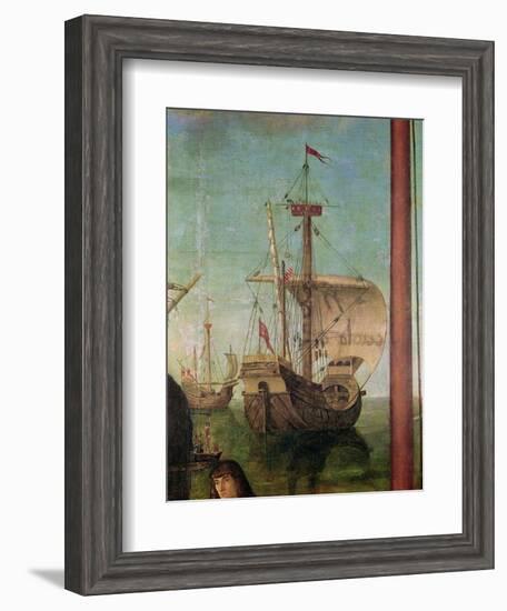 The Meeting and Departure of the Betrothed, from the St. Ursula Cycle, Detail of a Ship, 1490-96-Vittore Carpaccio-Framed Giclee Print