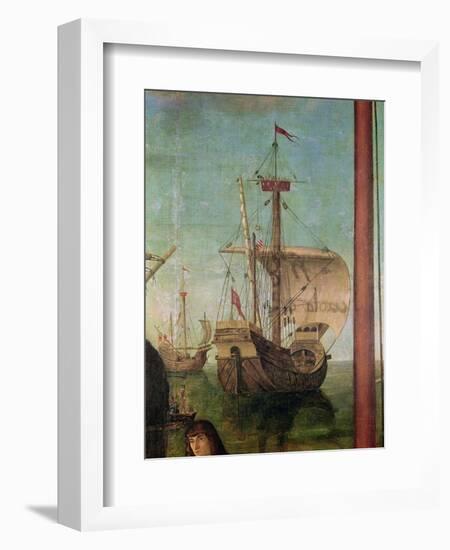 The Meeting and Departure of the Betrothed, from the St. Ursula Cycle, Detail of a Ship, 1490-96-Vittore Carpaccio-Framed Giclee Print