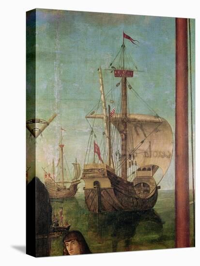 The Meeting and Departure of the Betrothed, from the St. Ursula Cycle, Detail of a Ship, 1490-96-Vittore Carpaccio-Stretched Canvas