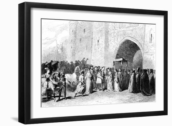 The Meeting of Henry VIII and Anne Boleyn, 1520s-Tony Johannot-Framed Giclee Print